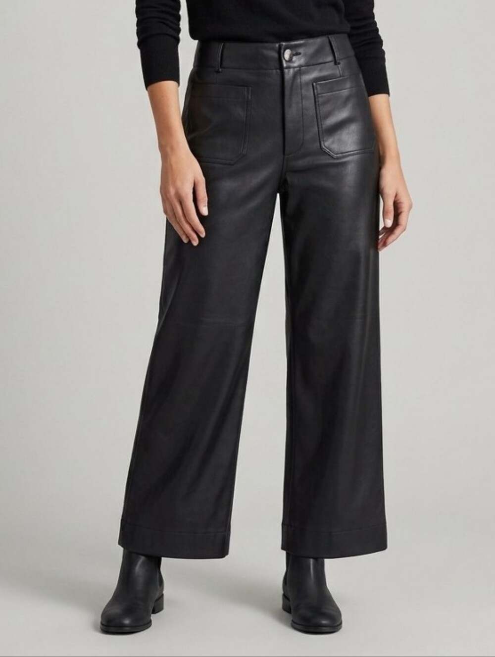 Maeve Anthropologie Black Colette Faux Leather 32 Crop High-Rise Wide Leg Pants